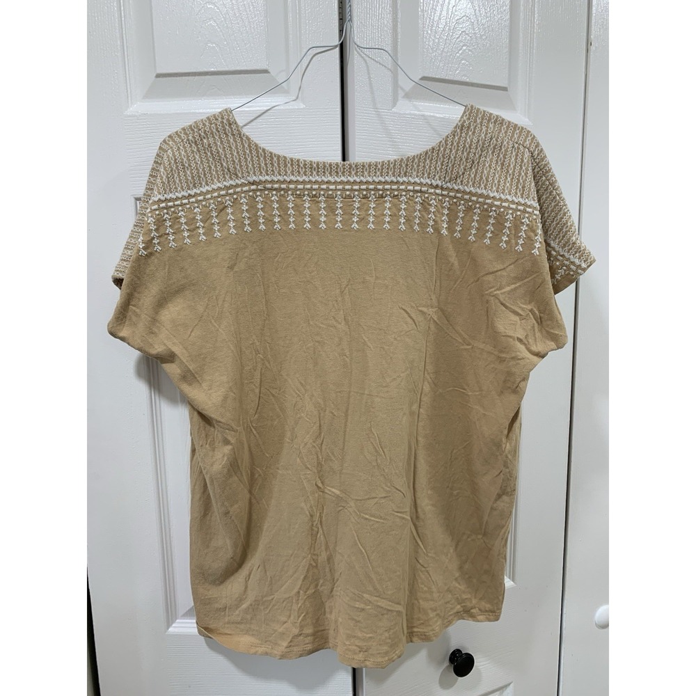 J Jill Pure Jill Embroidred Split-neck Top, Size M Cotton Linen Blend - Picture 7 of 8